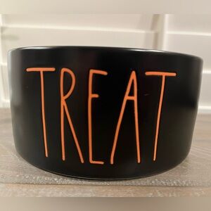 Rae Dunn TREAT Dog Bowl, Black  w/ Orange Text, Artisan Collection